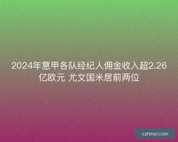 2024年意甲各队经纪人佣金收入超2.26亿欧元 尤文国米居前两位